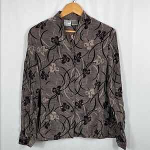 Vintage 90’s Jacqueline Ferrar Women’s‎ Floral Button Up Shirt 14 Brown Silk